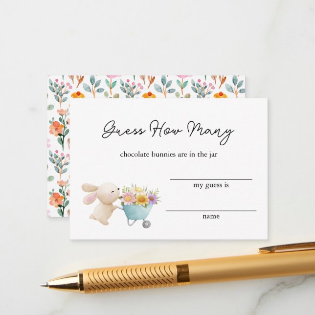Tarjeta De Recepción Pequeños conejitos flores silvestres adivinan cuán (Anverso/Reverso In Situ)