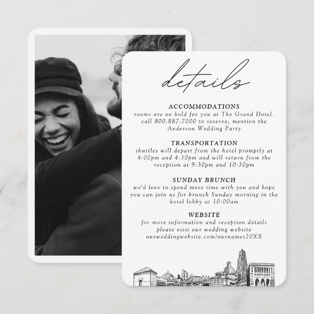 Tarjeta De Recepción Pequeños detalles verticales de Pittsburgh Boda (Anverso / Reverso)