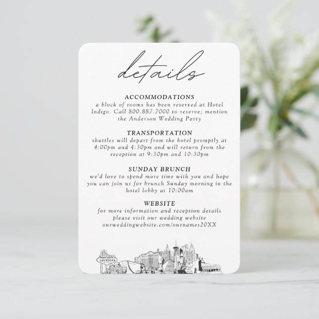 Tarjeta De Recepción Pequeños detalles verticales del Boda de Las Vegas (Anverso de pie)