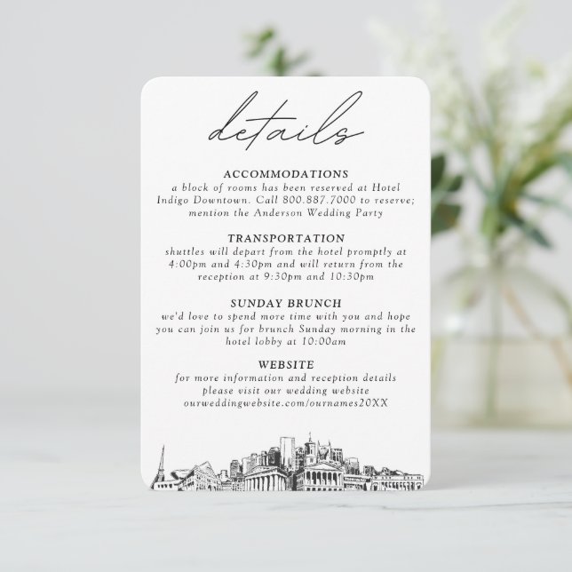 Tarjeta De Recepción Pequeños detalles verticales del Boda de Nashville (Anverso de pie)