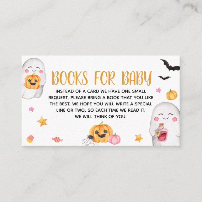 Tarjeta De Recepción Pequeños libros de Baby Shower con fantasma rosado (Anverso)