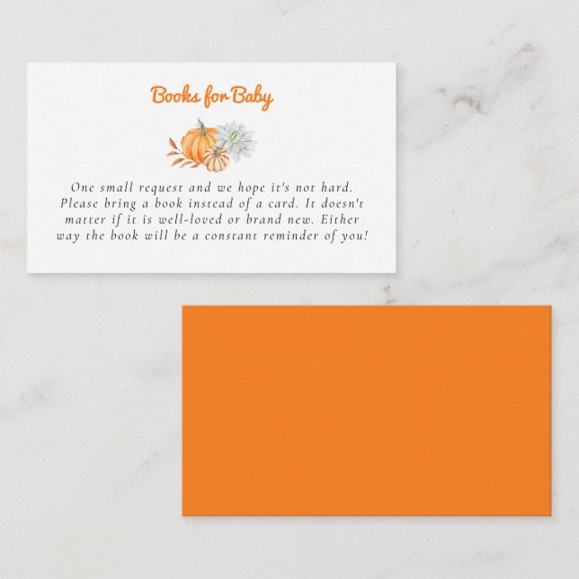 Tarjeta De Recepción Pequeños libros de Baby Shower de calabaza para be (Anverso / Reverso)