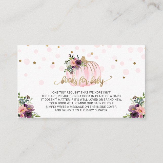 Tarjeta De Recepción Pequeños libros de Baby Shower de calabaza para be (Anverso)