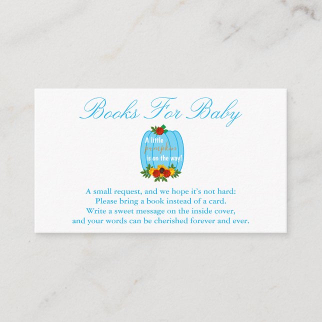 Tarjeta De Recepción Pequeños Libros De Baby Shower De Calabaza Para El (Anverso)