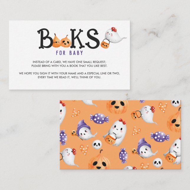 Tarjeta De Recepción Pequeños libros de Baby Shower de Halloween para b (Anverso / Reverso)