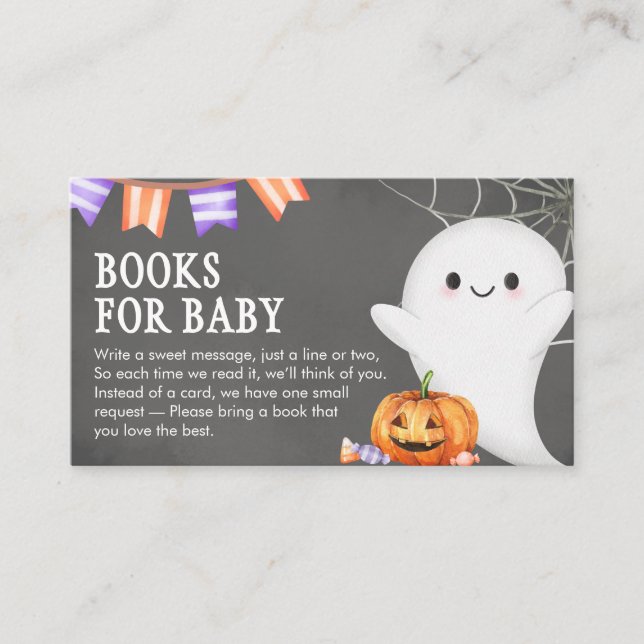 Tarjeta De Recepción Pequeños libros de Baby Shower de Halloween para b (Anverso)