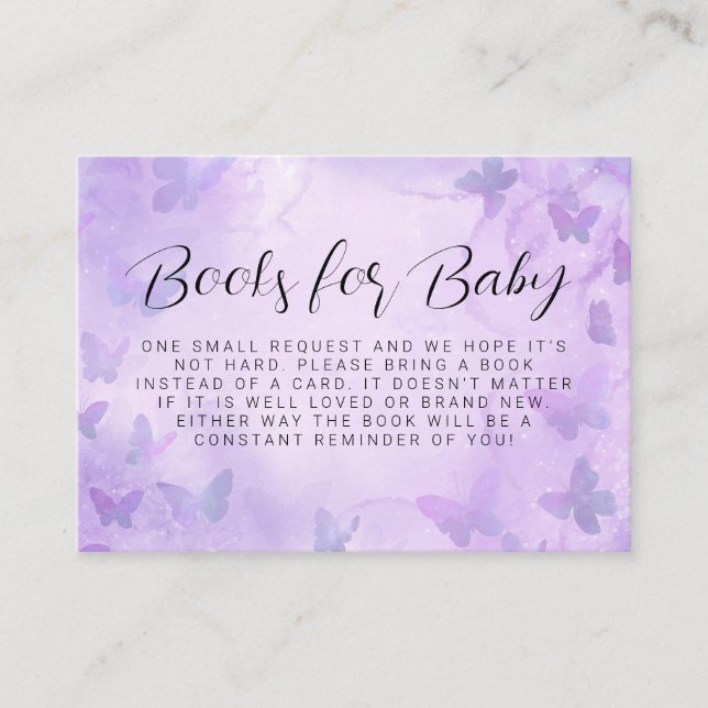 Tarjeta De Recepción Pequeños libros de ducha morada con mariposa para  (Anverso)