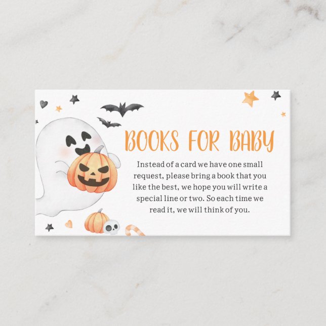 Tarjeta De Recepción Pequeños libros de naranja Ghost Halloween para be (Anverso)