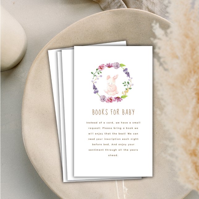 Tarjeta De Recepción Pequeños Libros Florales De Bunny Para Baby Shower (Tiny Bunny Floral Books For Baby Shower Enclosure Card)