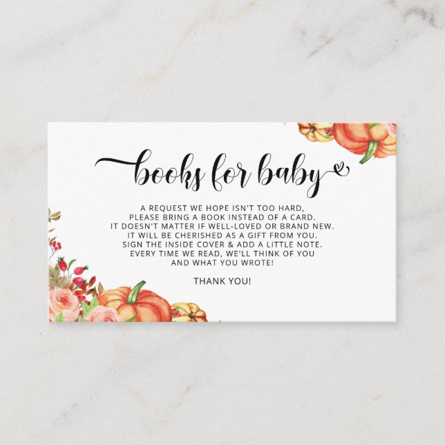 Tarjeta De Recepción Pequeños libros florales de calabaza para bebé con (Anverso)