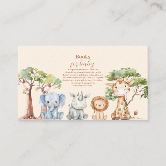 Tarjeta De Recepción Pequeños libros para bebés de animales de safari e (Anverso)