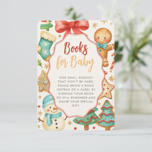 Tarjeta De Recepción Pequeños Navidades de cookies Libros de Baby Showe (Anverso de pie)