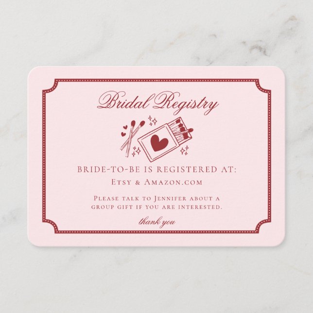 Tarjeta De Recepción Perfect Match Made in Heaven Pink Bridal Registry (Anverso)