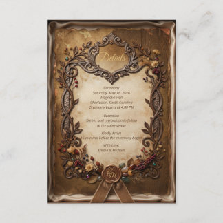 Tarjeta De Recepción Pergamino Vintage Bronce Floral Rústico Otoño