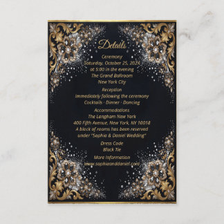 Tarjeta De Recepción Perla de Diamante de Oro Negro Arco Formal de Lujo