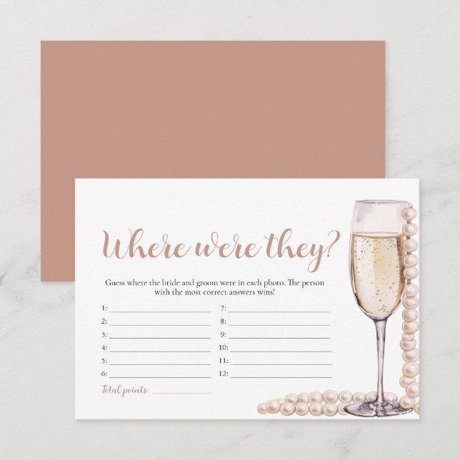 Tarjeta De Recepción Perlas de oro y Prosecco donde se jugaban (Anverso / Reverso)