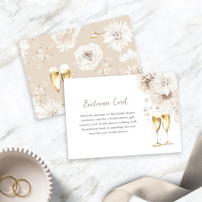 Tarjeta De Recepción Perlas elegantes y Prosecco (Elegant Pearls and Prosecco Enclosure Card
)