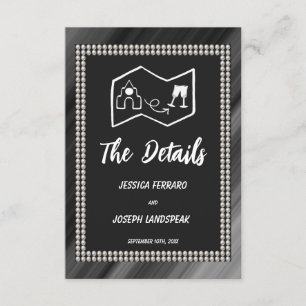 Tarjeta De Recepción Perlas y mapa negro y blanco retro