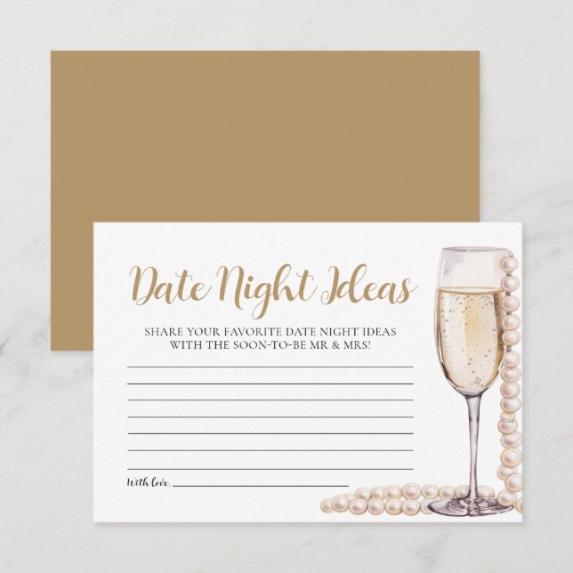 Tarjeta De Recepción Perlas y prosecco citas ideas nocturnas ducha de n (Anverso / Reverso)