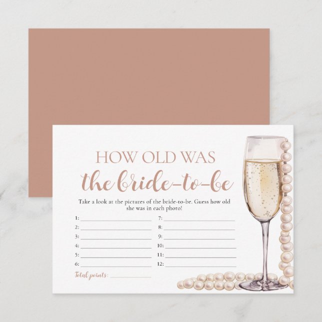 Tarjeta De Recepción Perlas y prosecco ¿Qué edad tenía el juego de novi (Anverso / Reverso)