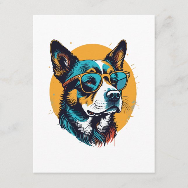 Tarjeta De Recepción Perro Retro con gafas de sol (Anverso)