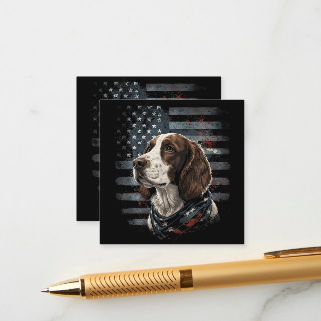 Tarjeta De Recepción Perro Springer Spaniel Bandera Americana (Anverso/Reverso In Situ)