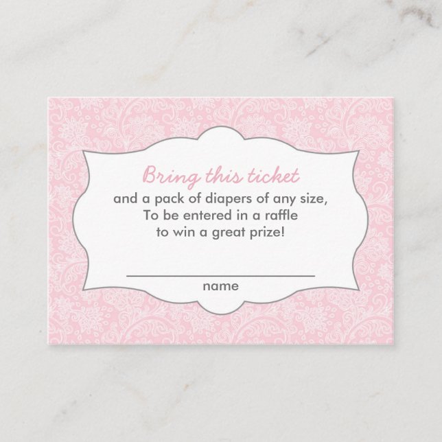 Tarjeta De Recepción Personalizable de boletos de Raffle Dasask Rosado (Anverso)