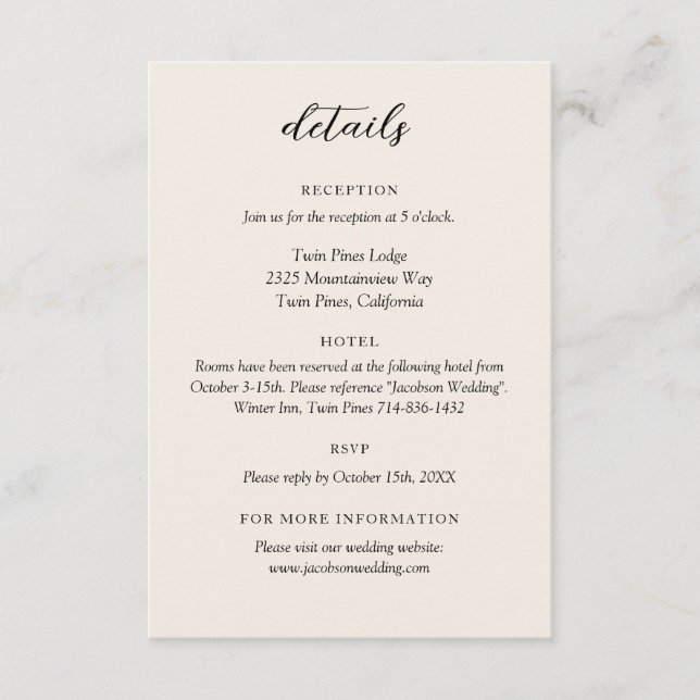 Tarjeta De Recepción Personalizable Dusty Rosa (Anverso)