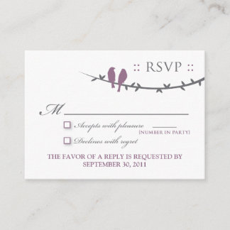 Tarjeta De Recepción ::personalizado: Aves amorosas 3,5 x 2,5" Gris/Púr