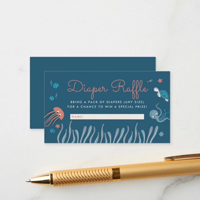 Tarjeta De Recepción Personalizado Bajo El Mar Baby Shower Diaper Raffl (Anverso/Reverso In Situ)