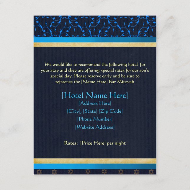 Tarjeta De Recepción Personalizado Bar Cartas de alojamiento Mitzvah (Anverso)