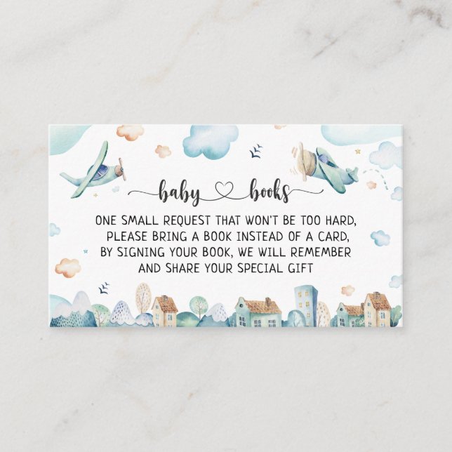 Tarjeta De Recepción Personalizado de acuarela Aviones Libros Para Bebé (Anverso)