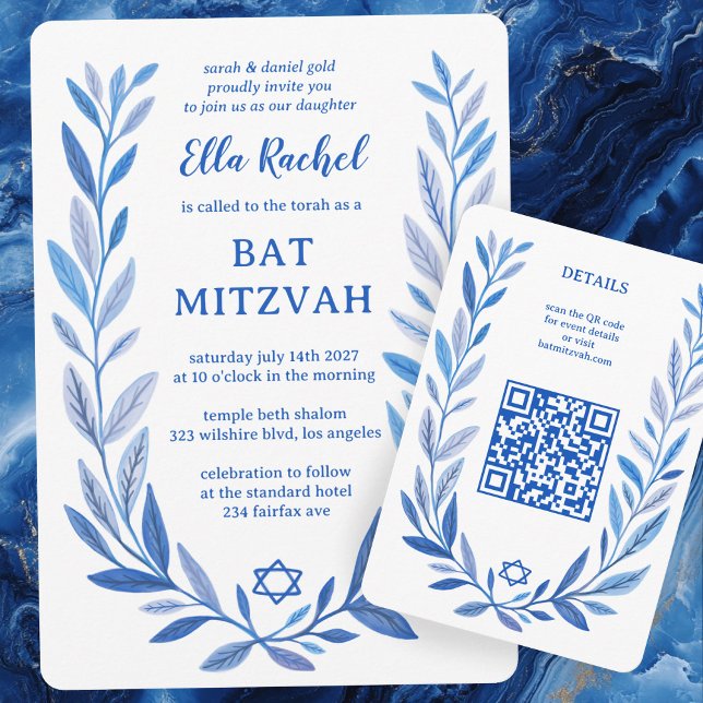 Tarjeta De Recepción Personalizado de acuarela botánica QR Bar Bat Mitz (Botanical Watercolor CUSTOM QR Bar Bat Mitzvah Enclosure Card
)