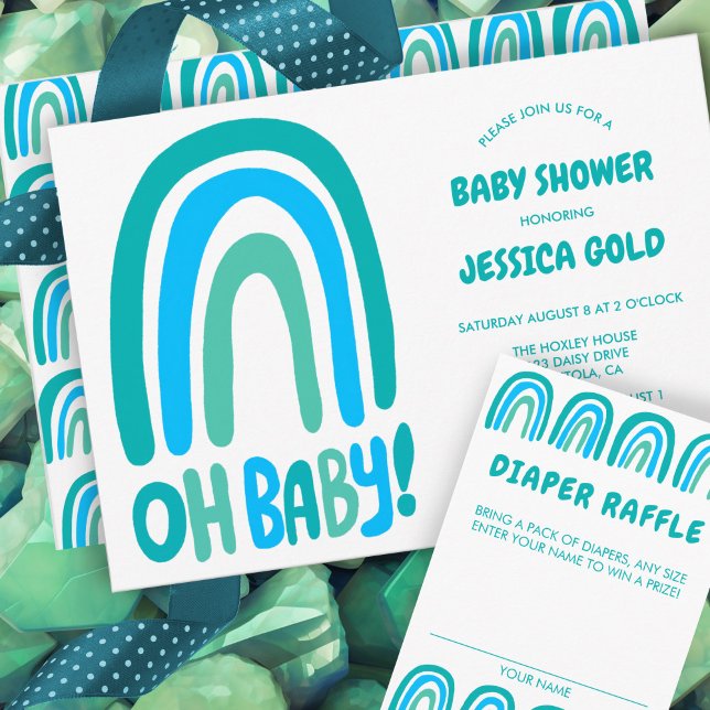 Tarjeta De Recepción Personalizado de arcoiris azul dulce de BABY SHOWE (OH BABY SHOWER Sweet Blue Rainbow CUSTOM Enclosure Card
)