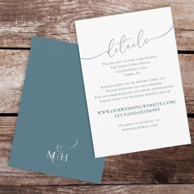 Tarjeta De Recepción Personalizado de script de detalles de Boda azul (Subido por el creador)