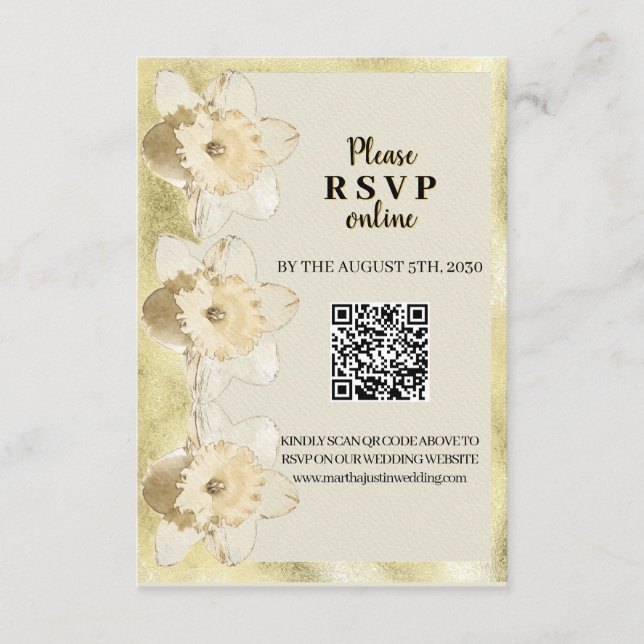 Tarjeta De Recepción Personalizado elegante flor narcisa con marco dora (Anverso)