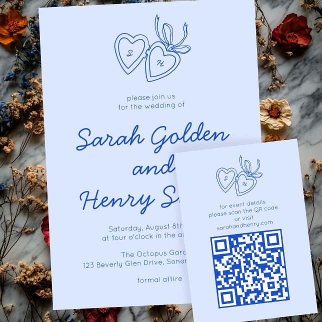 Tarjeta De Recepción Personalizado QRCode de la sincera cardíaca (Whimsical Heart Locket Doodle Sketch CUSTOM QRCode Enclosure Card
)