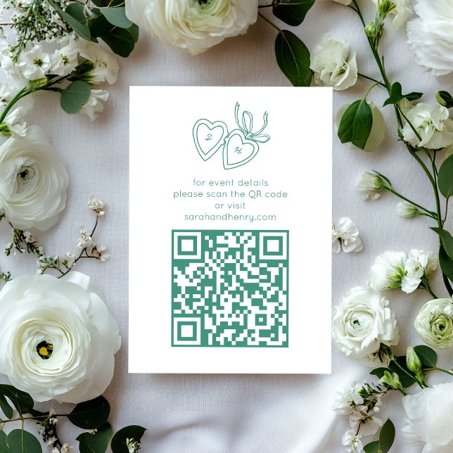 Tarjeta De Recepción Personalizado QRCode de la sincera cardíaca (Whimsical Heart Locket Doodle Sketch CUSTOM QRCode Enclosure Card
)