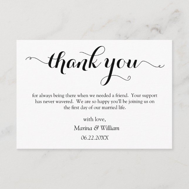 Tarjeta De Recepción Personalized Black Script Wedding thank you (Anverso)