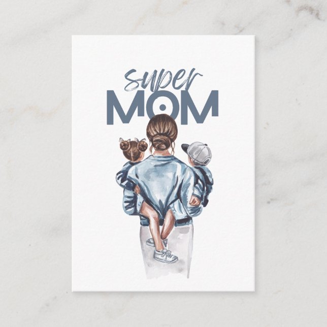 Tarjeta De Recepción Personalized Super Mom with Son and Daughter Gift  (Anverso)