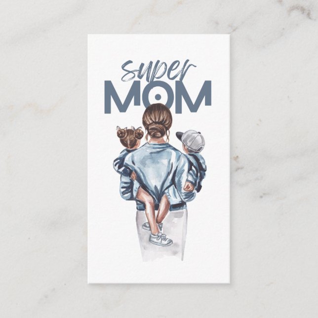 Tarjeta De Recepción Personalized Super Mom with Son and Daughter Gift (Anverso)