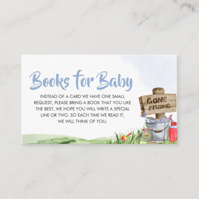 Tarjeta De Recepción Pesca de libros de Baby Shower para bebé (Anverso)