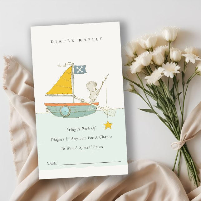 Tarjeta De Recepción Pescador Bear Sailboat Diaper Raffle Baby Shower (Subido por el creador)