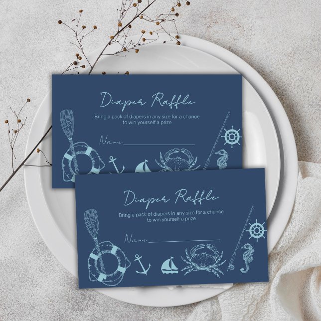 Tarjeta De Recepción Pescador Niño Náutico Diaper Raffle Baby Shower (Fishing Nautical Boy Diaper Raffle Baby Shower Enclosure Card)