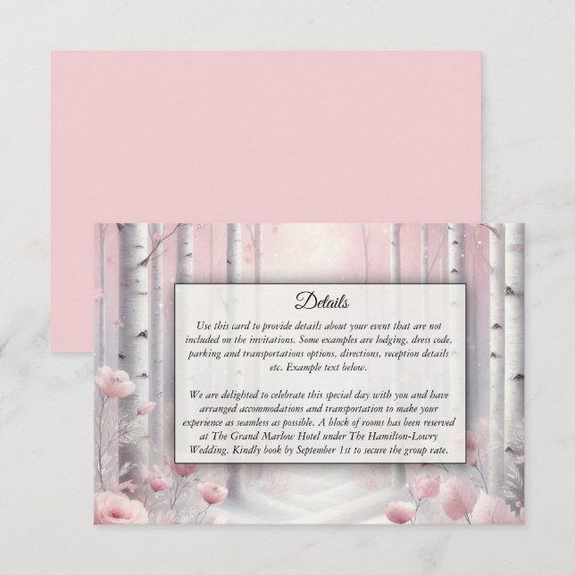 Tarjeta De Recepción Pétalos congelados en un Boda de Woodland de Invie (Anverso / Reverso)