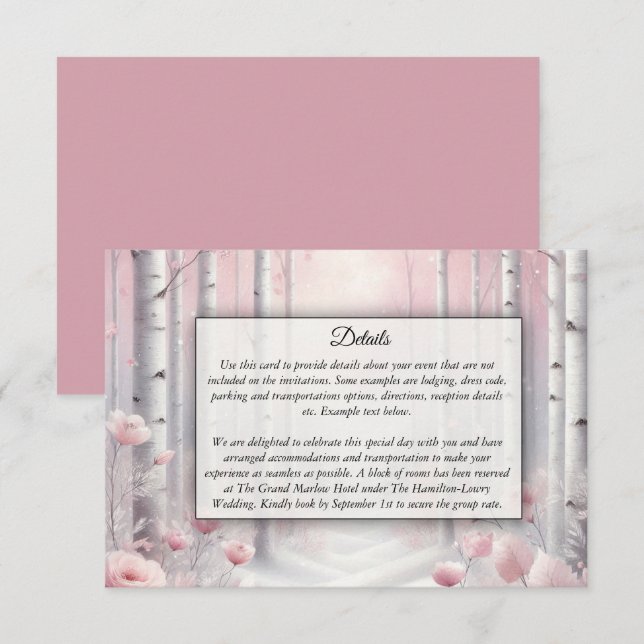 Tarjeta De Recepción Pétalos congelados en un Boda de Woodland de Invie (Anverso / Reverso)