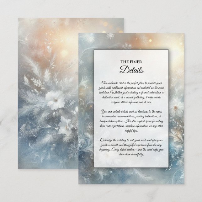 Tarjeta De Recepción Pétalos congelados en un Boda húmedo dorado (Anverso / Reverso)