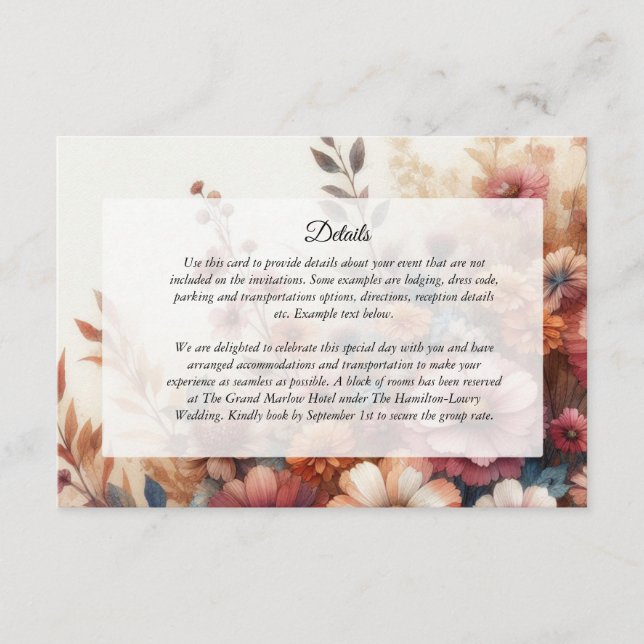 Tarjeta De Recepción Pétalos de Cosecha y Cielos Pintados (Anverso)