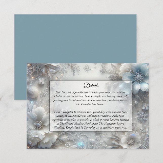 Tarjeta De Recepción Pétalos de nieve en Boda de sangre congelada (Anverso / Reverso)