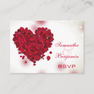 Tarjeta De Recepción Pétalos de rosa roja Encantan la boda del corazón 